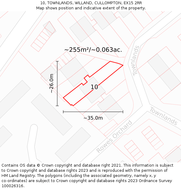 10, TOWNLANDS, WILLAND, CULLOMPTON, EX15 2RR: Plot and title map