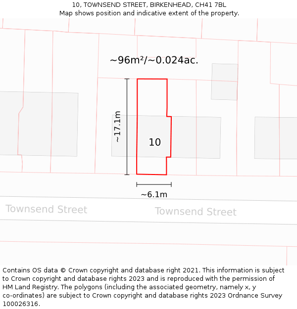 10, TOWNSEND STREET, BIRKENHEAD, CH41 7BL: Plot and title map