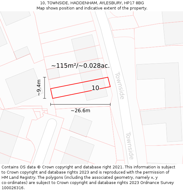 10, TOWNSIDE, HADDENHAM, AYLESBURY, HP17 8BG: Plot and title map