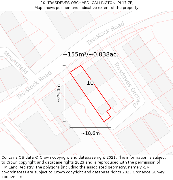 10, TRASDEVES ORCHARD, CALLINGTON, PL17 7BJ: Plot and title map