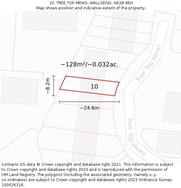 10, TREE TOP MEWS, WALLSEND, NE28 9EH: Plot and title map