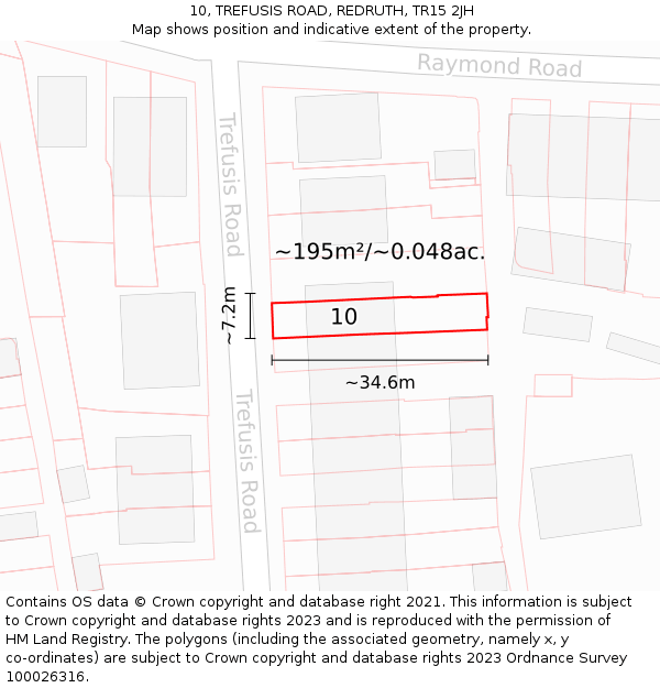10, TREFUSIS ROAD, REDRUTH, TR15 2JH: Plot and title map