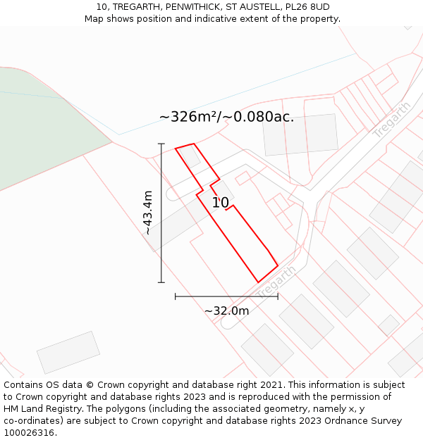 10, TREGARTH, PENWITHICK, ST AUSTELL, PL26 8UD: Plot and title map