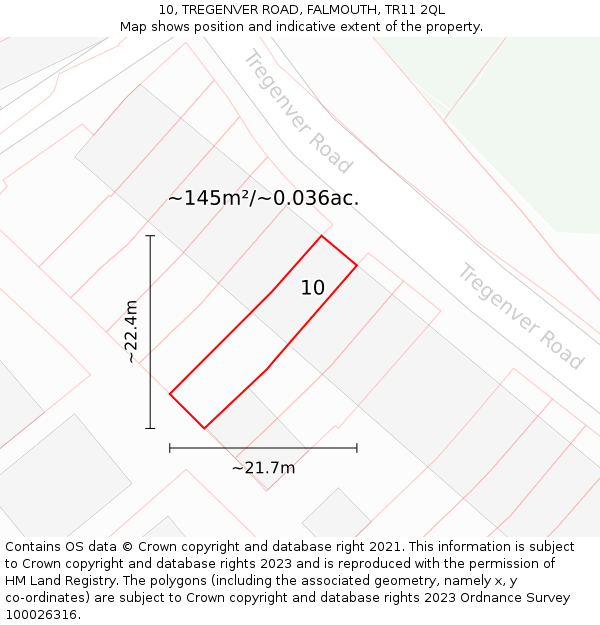 10, TREGENVER ROAD, FALMOUTH, TR11 2QL: Plot and title map
