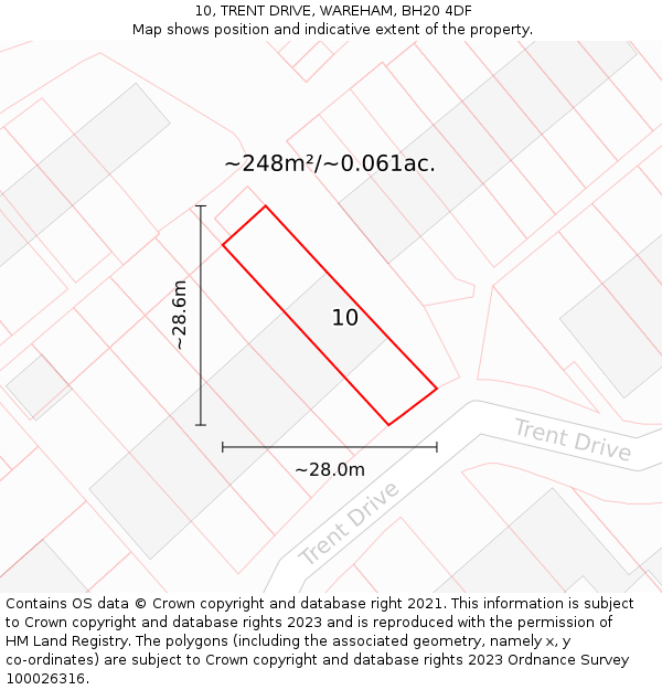 10, TRENT DRIVE, WAREHAM, BH20 4DF: Plot and title map