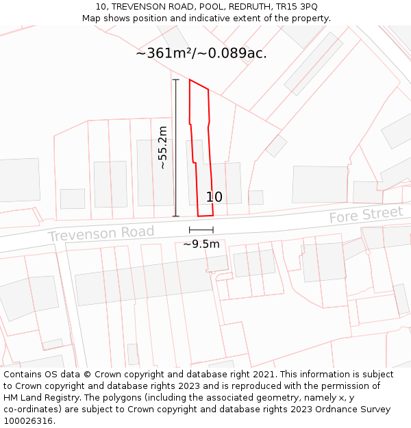 10, TREVENSON ROAD, POOL, REDRUTH, TR15 3PQ: Plot and title map
