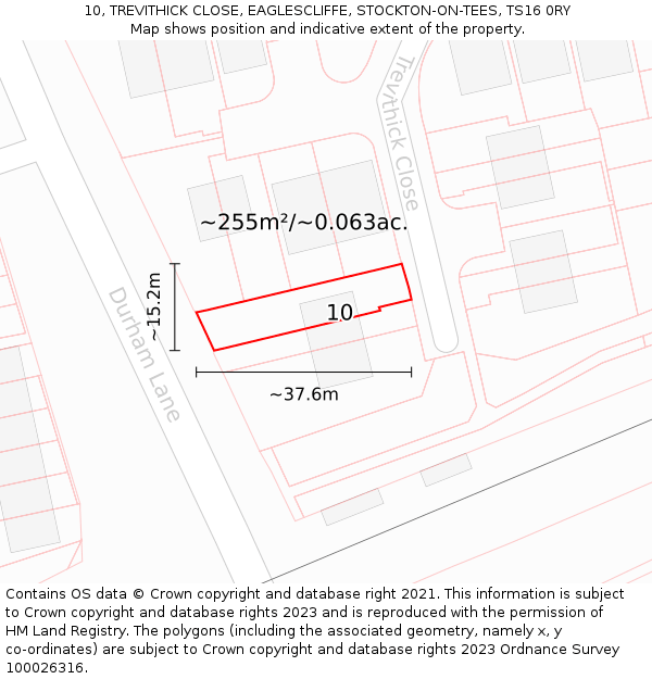 10, TREVITHICK CLOSE, EAGLESCLIFFE, STOCKTON-ON-TEES, TS16 0RY: Plot and title map