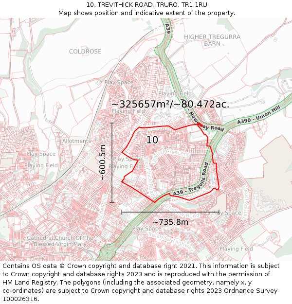 10, TREVITHICK ROAD, TRURO, TR1 1RU: Plot and title map