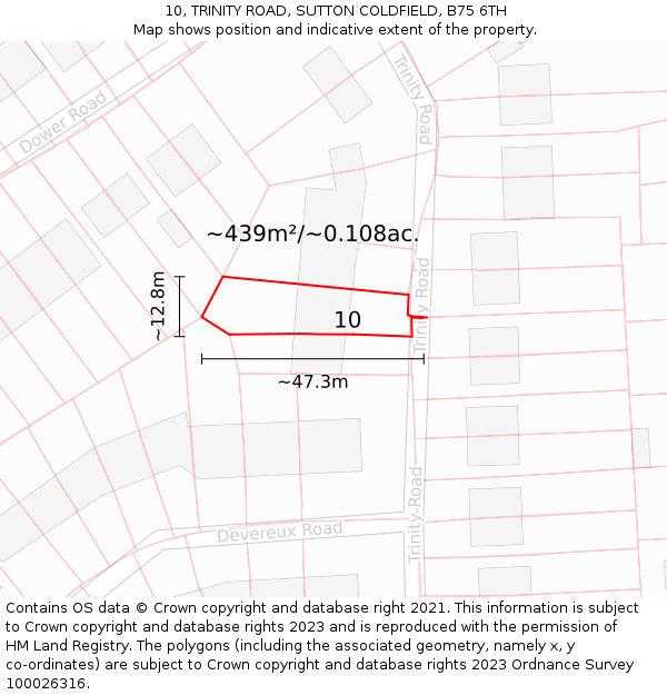 10, TRINITY ROAD, SUTTON COLDFIELD, B75 6TH: Plot and title map