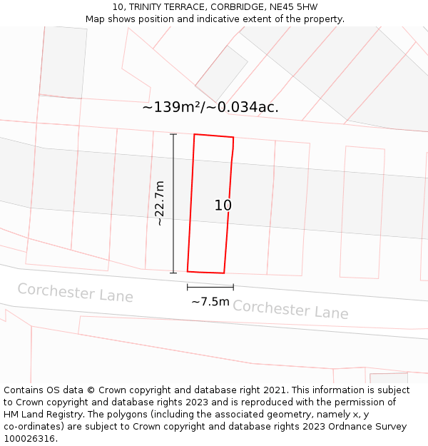 10, TRINITY TERRACE, CORBRIDGE, NE45 5HW: Plot and title map