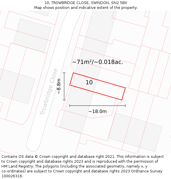 10, TROWBRIDGE CLOSE, SWINDON, SN2 5BX: Plot and title map