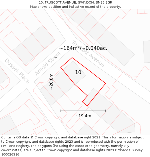 10, TRUSCOTT AVENUE, SWINDON, SN25 2GR: Plot and title map