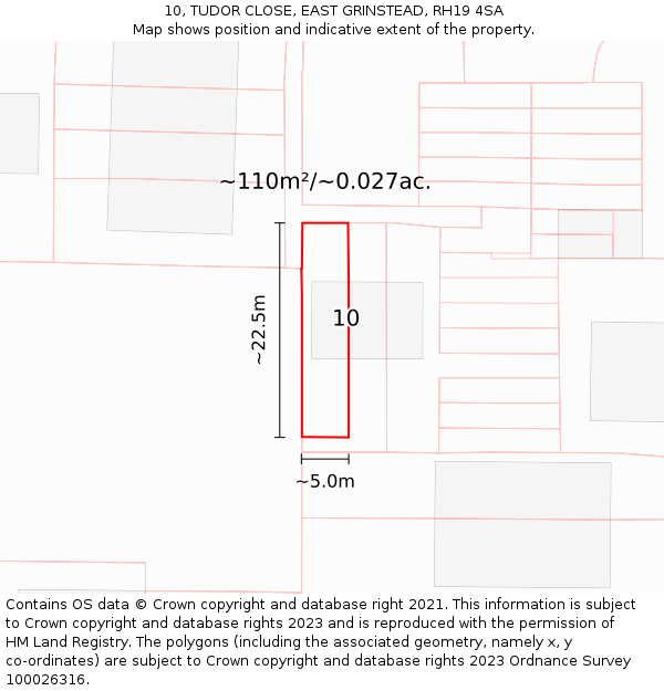 10, TUDOR CLOSE, EAST GRINSTEAD, RH19 4SA: Plot and title map