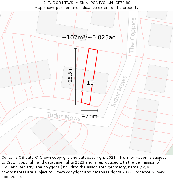 10, TUDOR MEWS, MISKIN, PONTYCLUN, CF72 8SL: Plot and title map