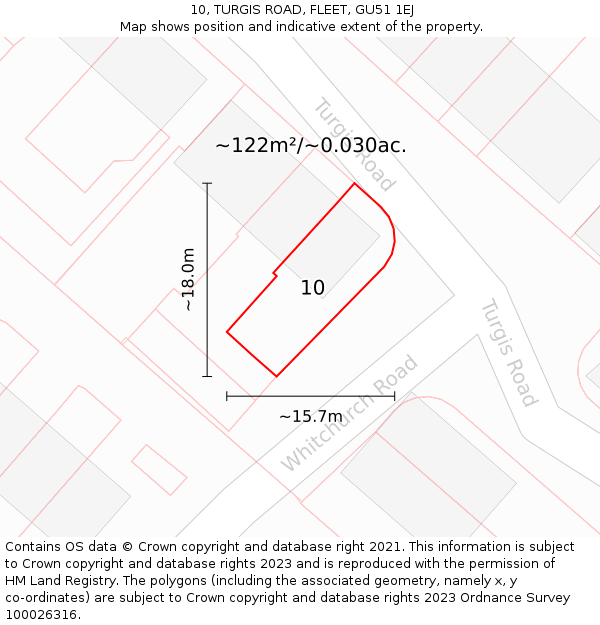10, TURGIS ROAD, FLEET, GU51 1EJ: Plot and title map