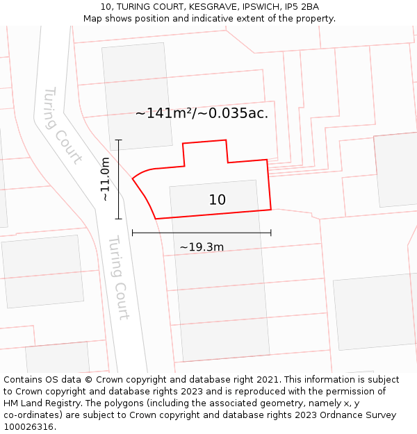 10, TURING COURT, KESGRAVE, IPSWICH, IP5 2BA: Plot and title map