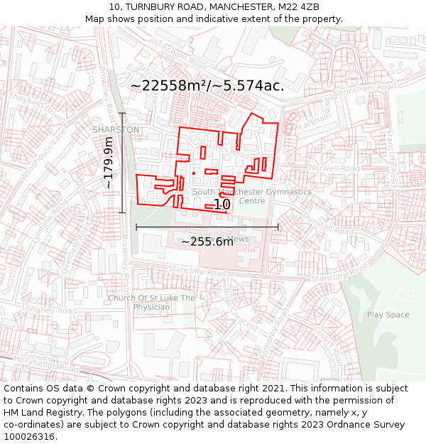 10, TURNBURY ROAD, MANCHESTER, M22 4ZB: Plot and title map