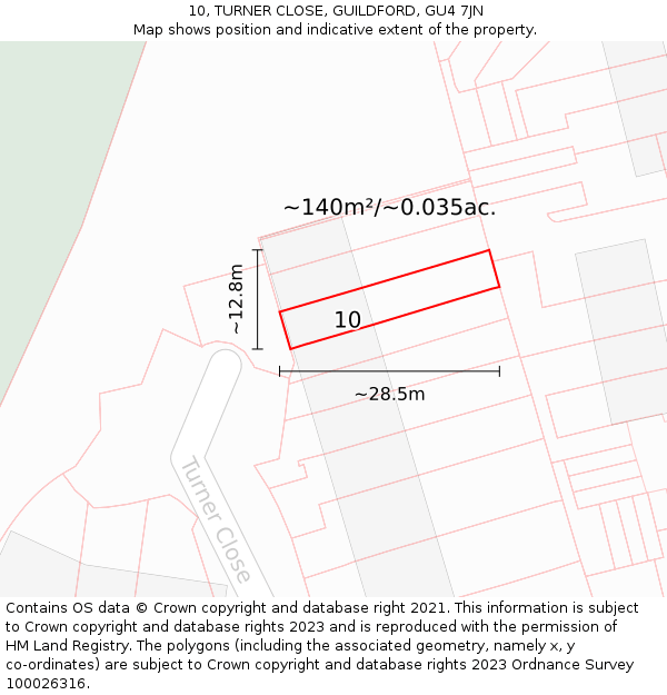 10, TURNER CLOSE, GUILDFORD, GU4 7JN: Plot and title map