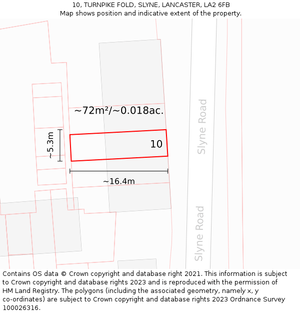 10, TURNPIKE FOLD, SLYNE, LANCASTER, LA2 6FB: Plot and title map