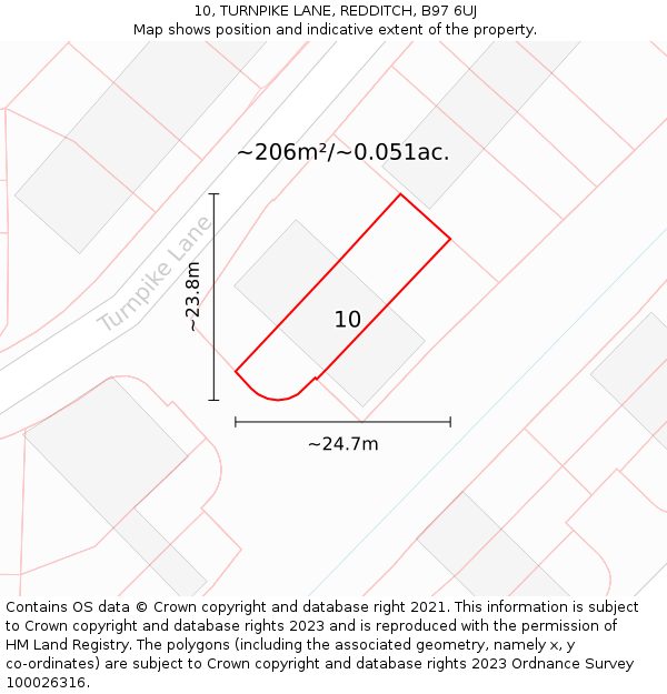 10, TURNPIKE LANE, REDDITCH, B97 6UJ: Plot and title map
