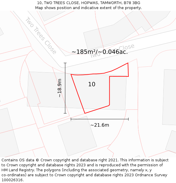 10, TWO TREES CLOSE, HOPWAS, TAMWORTH, B78 3BG: Plot and title map
