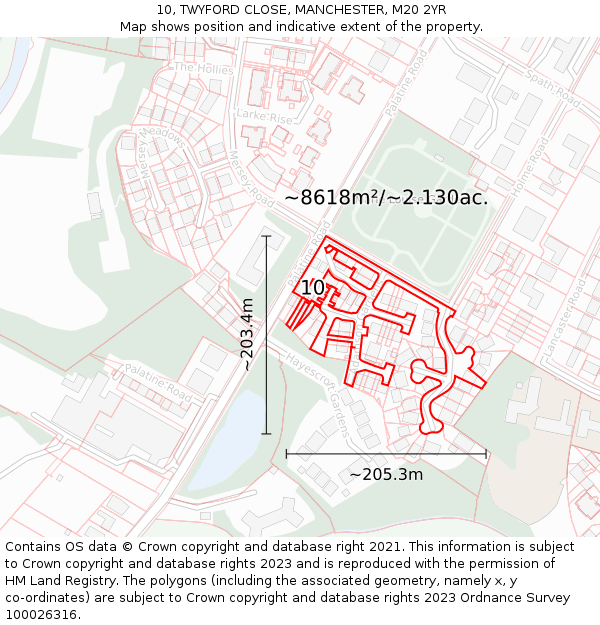 10, TWYFORD CLOSE, MANCHESTER, M20 2YR: Plot and title map