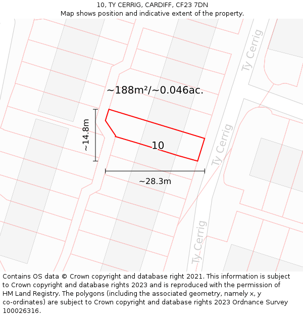 10, TY CERRIG, CARDIFF, CF23 7DN: Plot and title map