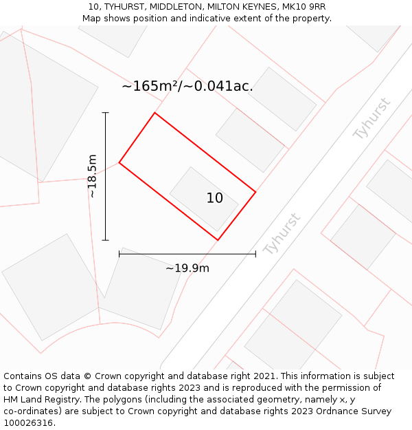 10, TYHURST, MIDDLETON, MILTON KEYNES, MK10 9RR: Plot and title map