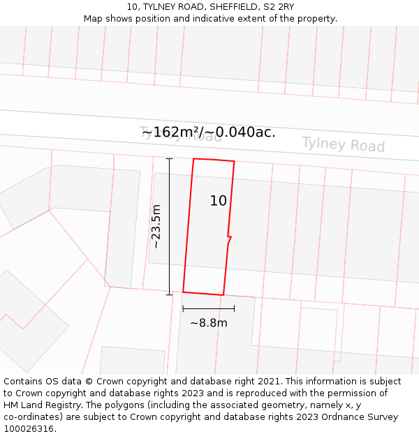 10, TYLNEY ROAD, SHEFFIELD, S2 2RY: Plot and title map