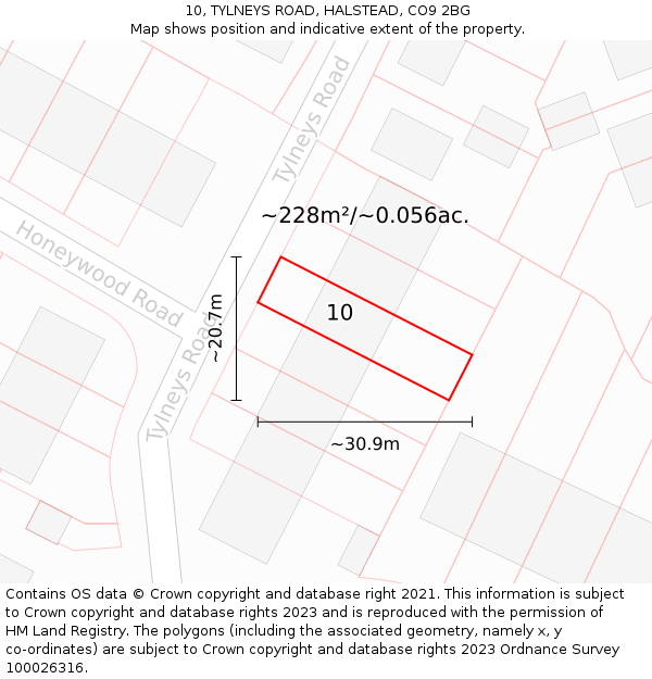 10, TYLNEYS ROAD, HALSTEAD, CO9 2BG: Plot and title map