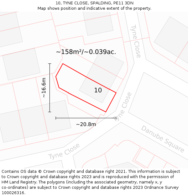 10, TYNE CLOSE, SPALDING, PE11 3DN: Plot and title map