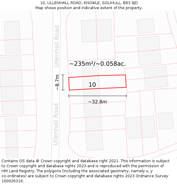 10, ULLENHALL ROAD, KNOWLE, SOLIHULL, B93 9JD: Plot and title map