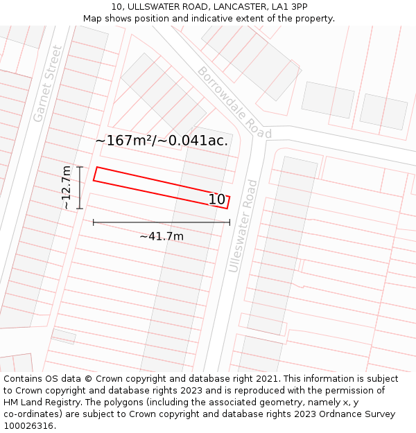 10, ULLSWATER ROAD, LANCASTER, LA1 3PP: Plot and title map