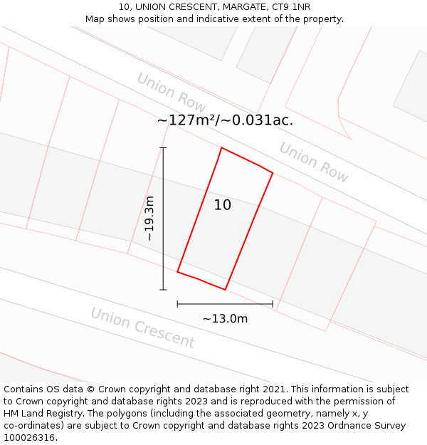 10, UNION CRESCENT, MARGATE, CT9 1NR: Plot and title map