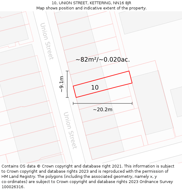10, UNION STREET, KETTERING, NN16 8JR: Plot and title map