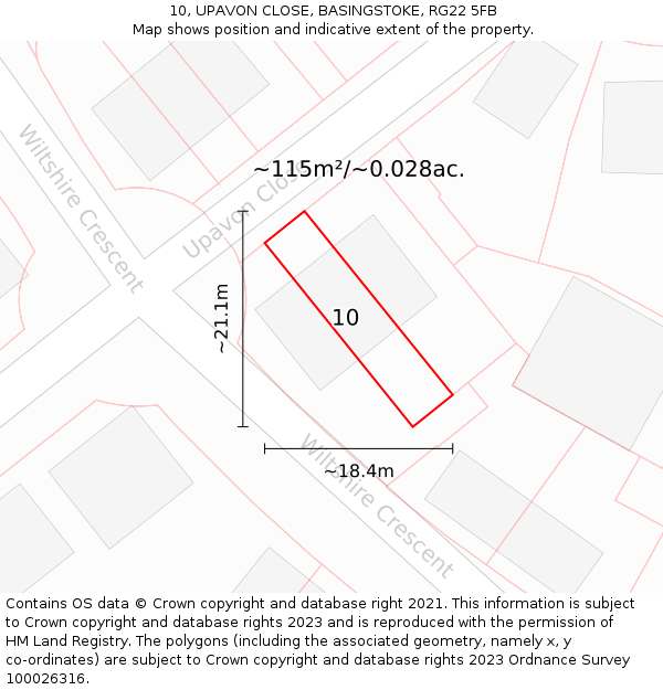 10, UPAVON CLOSE, BASINGSTOKE, RG22 5FB: Plot and title map