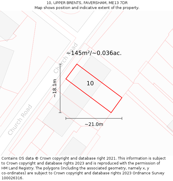 10, UPPER BRENTS, FAVERSHAM, ME13 7DR: Plot and title map
