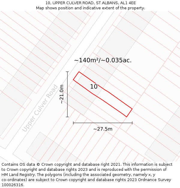 10, UPPER CULVER ROAD, ST ALBANS, AL1 4EE: Plot and title map