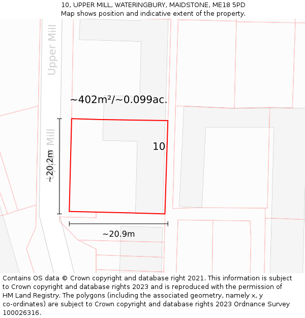 10, UPPER MILL, WATERINGBURY, MAIDSTONE, ME18 5PD: Plot and title map