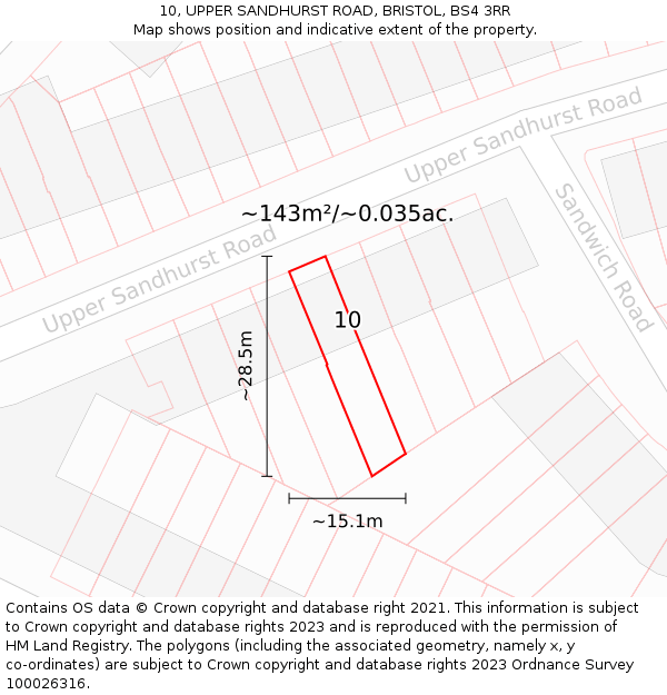 10, UPPER SANDHURST ROAD, BRISTOL, BS4 3RR: Plot and title map