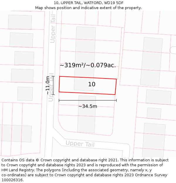 10, UPPER TAIL, WATFORD, WD19 5DF: Plot and title map