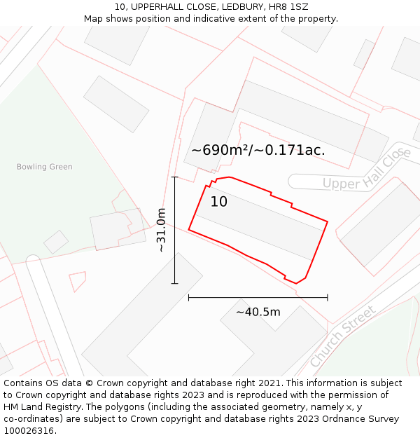 10, UPPERHALL CLOSE, LEDBURY, HR8 1SZ: Plot and title map