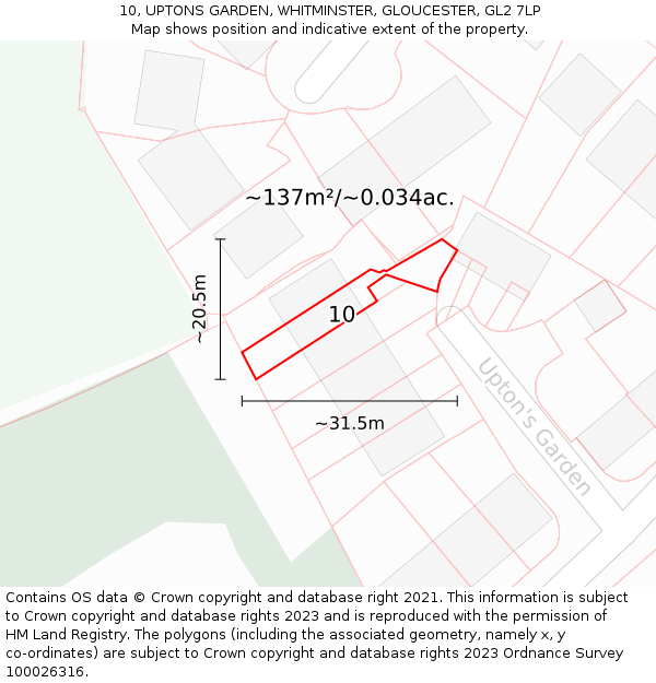 10, UPTONS GARDEN, WHITMINSTER, GLOUCESTER, GL2 7LP: Plot and title map