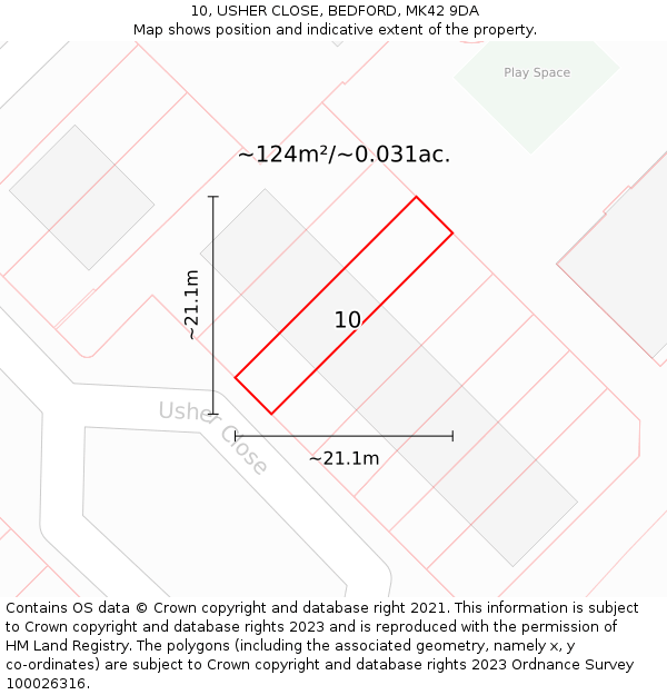 10, USHER CLOSE, BEDFORD, MK42 9DA: Plot and title map