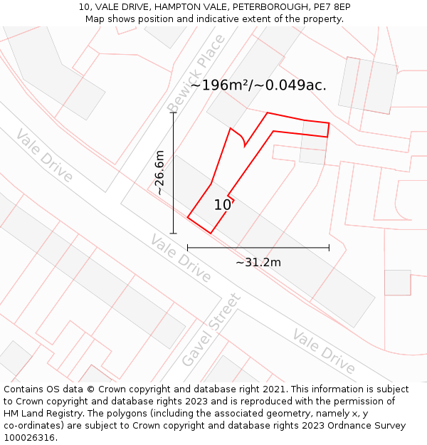 10, VALE DRIVE, HAMPTON VALE, PETERBOROUGH, PE7 8EP: Plot and title map