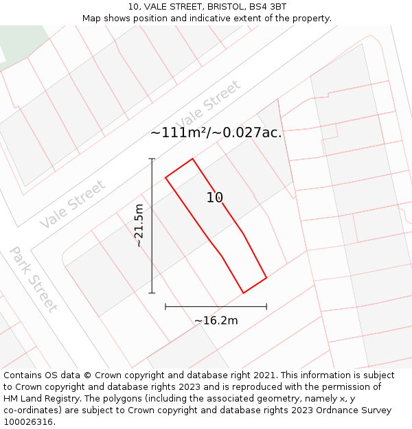 10, VALE STREET, BRISTOL, BS4 3BT: Plot and title map