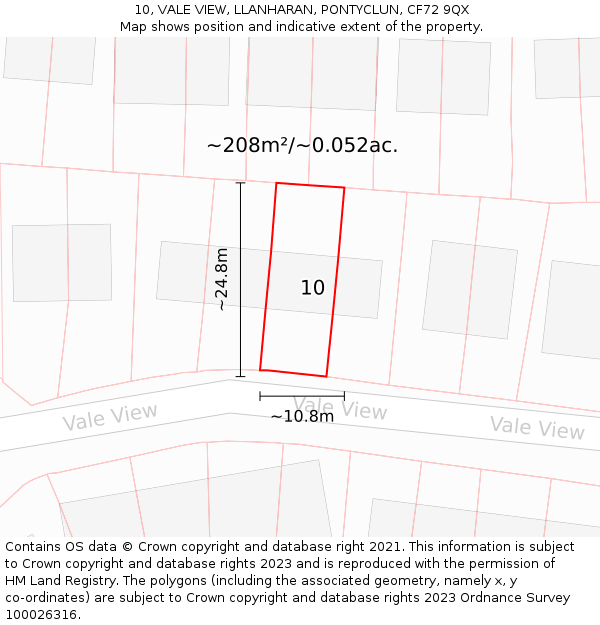 10, VALE VIEW, LLANHARAN, PONTYCLUN, CF72 9QX: Plot and title map