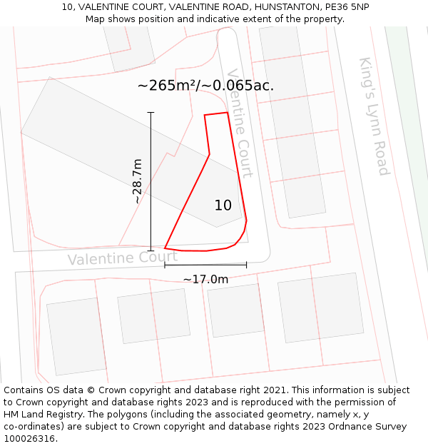 10, VALENTINE COURT, VALENTINE ROAD, HUNSTANTON, PE36 5NP: Plot and title map