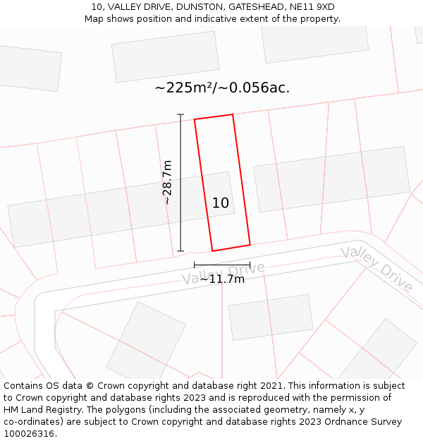 10, VALLEY DRIVE, DUNSTON, GATESHEAD, NE11 9XD: Plot and title map