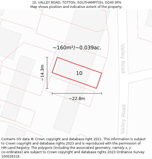 10, VALLEY ROAD, TOTTON, SOUTHAMPTON, SO40 9FN: Plot and title map